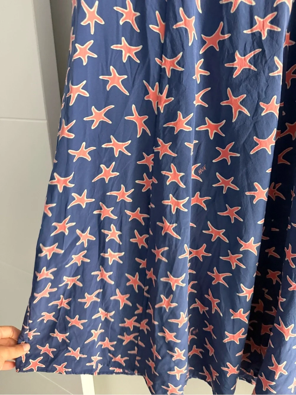 HVN Navy Summer Starfish Print 100% Silk Dress